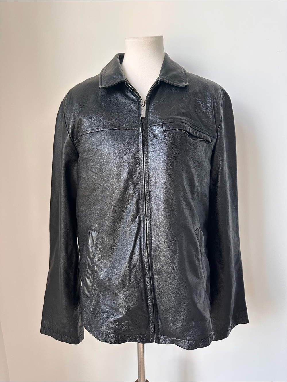 Vintage Wilsons Leather Black Full-Zip Bomber Jacket with Insulated Vest Size M